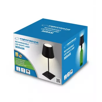 Lampka biurkowa LED ESPERANZA ELD119K Czarna — 3W, 4000K, 200 lm, USB-C, bateria 2400 mAh, wysokość 400 mm