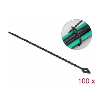 Opaska zaciskowa równoległa DeLOCK Beaded kabel Tie dł. 200 x szer. 2,4 mm czarna 100 sztuk