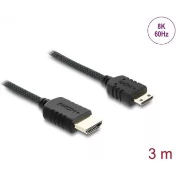 Kabel DELOCK HDMI 3 m — wtyk typu A (męski) na wtyk typu C (Mini) (męski), 48 Gbit/s, do 7680×4320, pozłacane styki, czarny