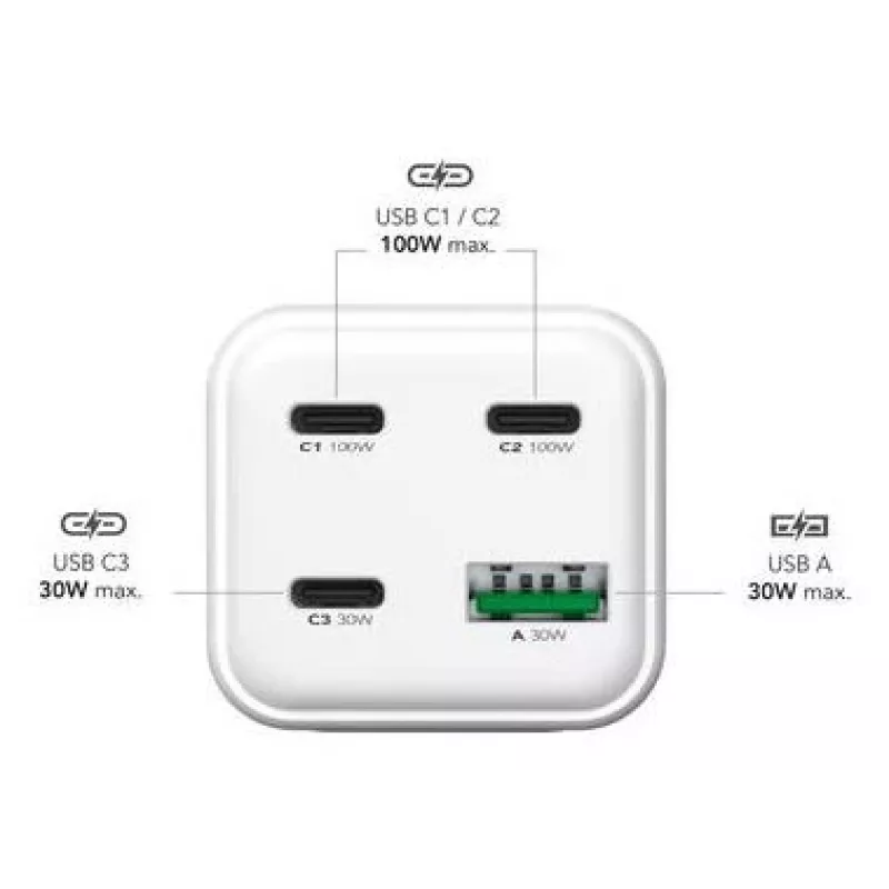 Ładowarka sieciowa MediaRange MRMA124 100 W AC, 3x USB-C, wejście 100–240 V, kabel 1,5 m, biała
