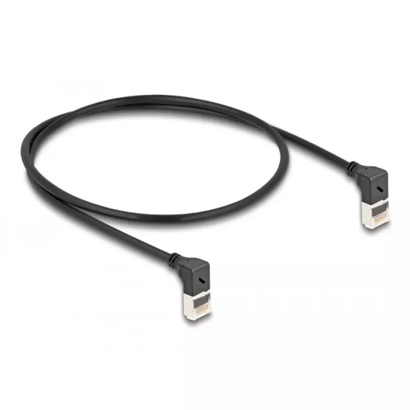 Kabel sieciowy DeLOCK RJ45 Cat.6A S/FTP cienki 90° w górę 0,5 m czarny
