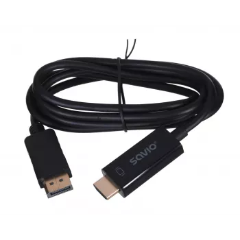 Adapter kablowy wideo SAVIO DisplayPort na HDMI Typ A CL-56, 1,5 m, czarny