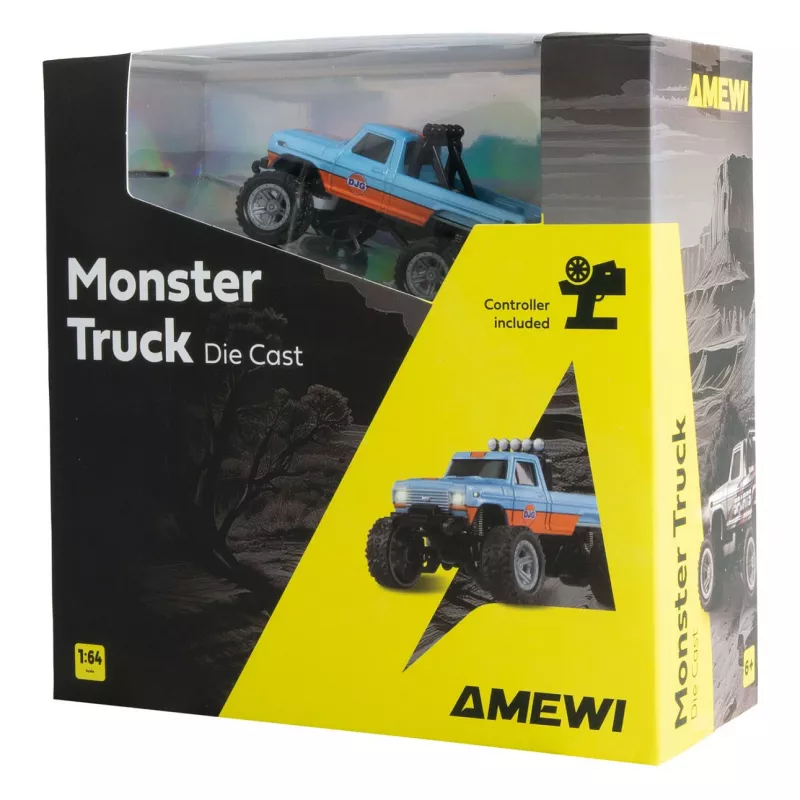 Radio-controlled Amewi Monster Truck DieCast 1:64 RTR, niebieski/pomarańczowy