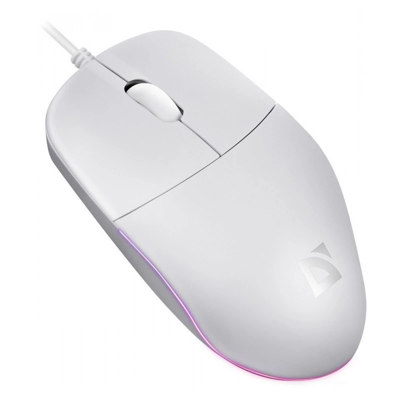 Mysz przewodowa DEFENDER AZORA MB-24 — symetryczna optyczna USB, 1200 DPI, 3 tryby rozdzielczości, biała, 109×86×34 mm