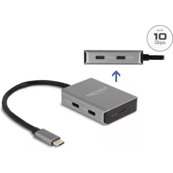 Koncentrator USB Type-C DeLOCK 64249 10000 Mbit/s Czarny Szary