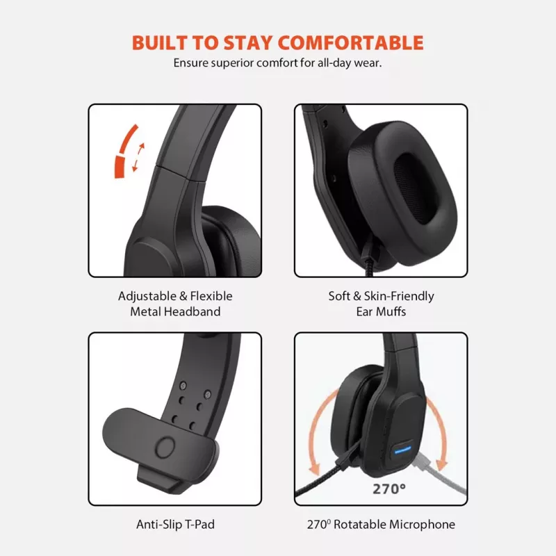 Słuchawki Bluetooth Audiocore 74452, czerwonyukcja szumów, mikrofon, call center, Google Siri, biurowe, bezprzewodowe