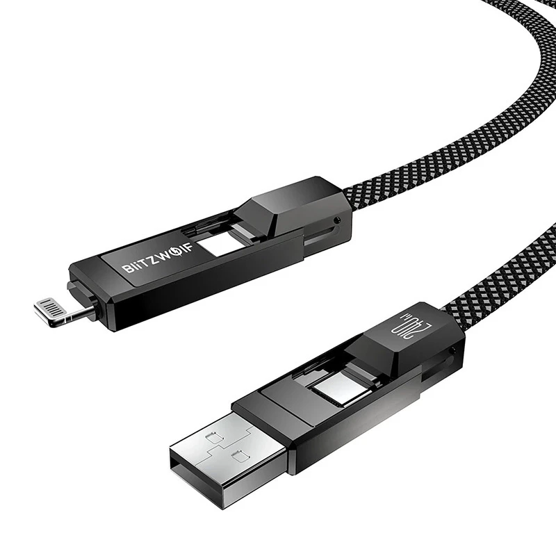 Kabel 4 w 1 BlitzWolf BW-HDC7 — USB-C, Lightning, USB-A, Micro-USB 1,2 m 240 W czarny