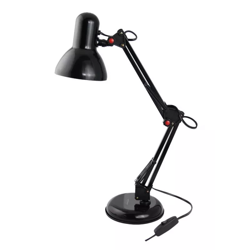 Lampa stołowa ESPERANZA AVIOR E27 12W LED, czarna, regulowana wysokość, giętkie ramię, gniazdo E27