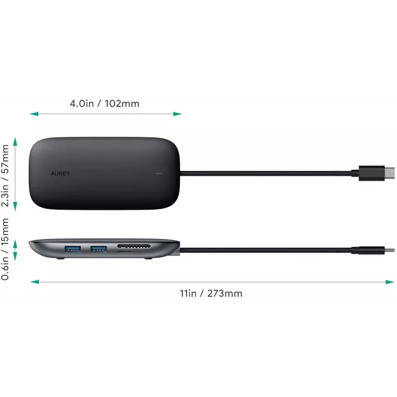 Stacja dokująca do laptopa AUKEY CB-C71 — 3x USB‑C (USB 3.2 Gen1), HDMI, RJ‑45, MicroSD, USB PD 100 W, kabel 0,15 m, czarna