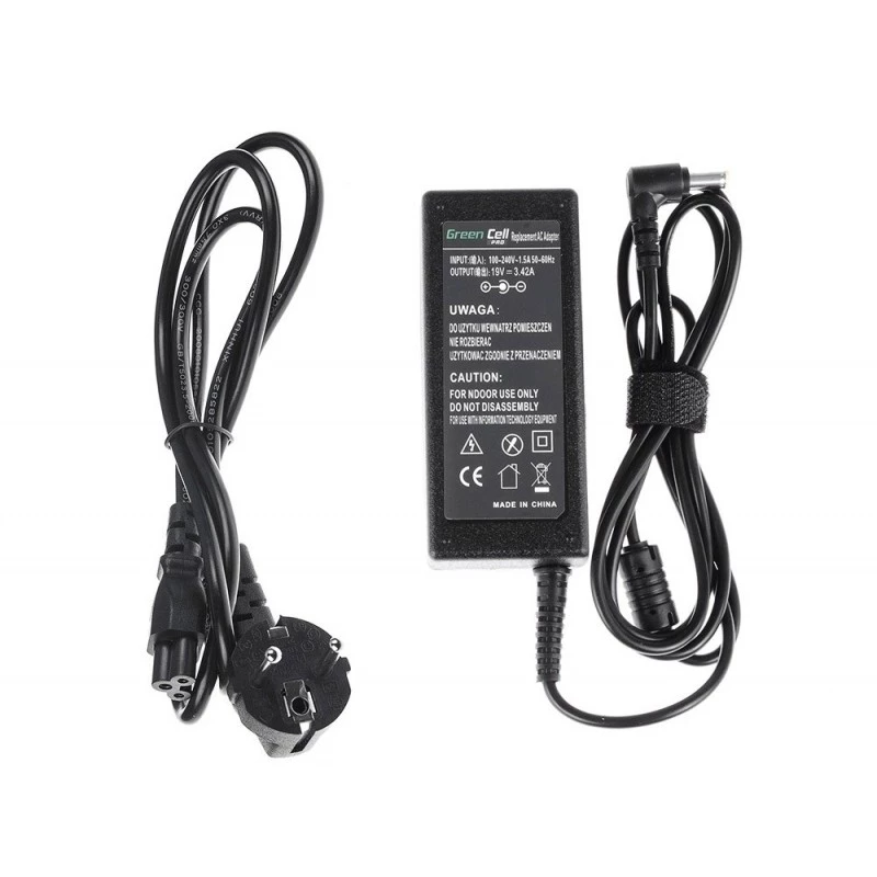 Zasilacz sieciowy zielony Cell AD01P — 60 W, 19 V 3.42 A, wewnętrzny zasilacz do laptopa, czarny