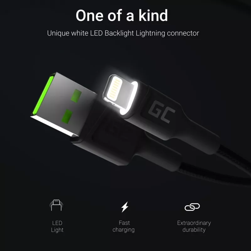 Kabel USB-A – Lightning zielony Cell KABGC12, 2 m, Lightning – USB A, czarny
