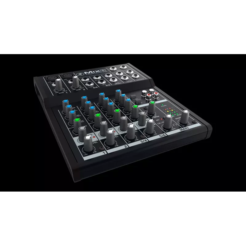Mikser Mackie Mix8 — 8-kanałowy kompaktowy mikser analogowy, 20–30000 Hz, impedancja wejściowa mikrofonu 3800 Ω, 198×244×53 mm