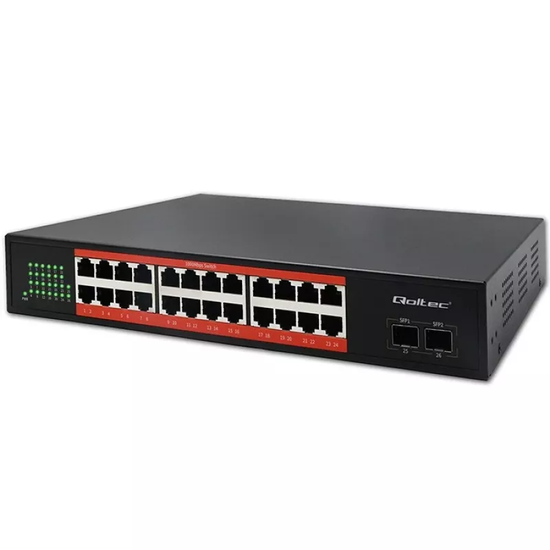 Przełącznik sieciowy QOLTEC Gigabit Ethernet PoE 24xRJ45 2xSFP