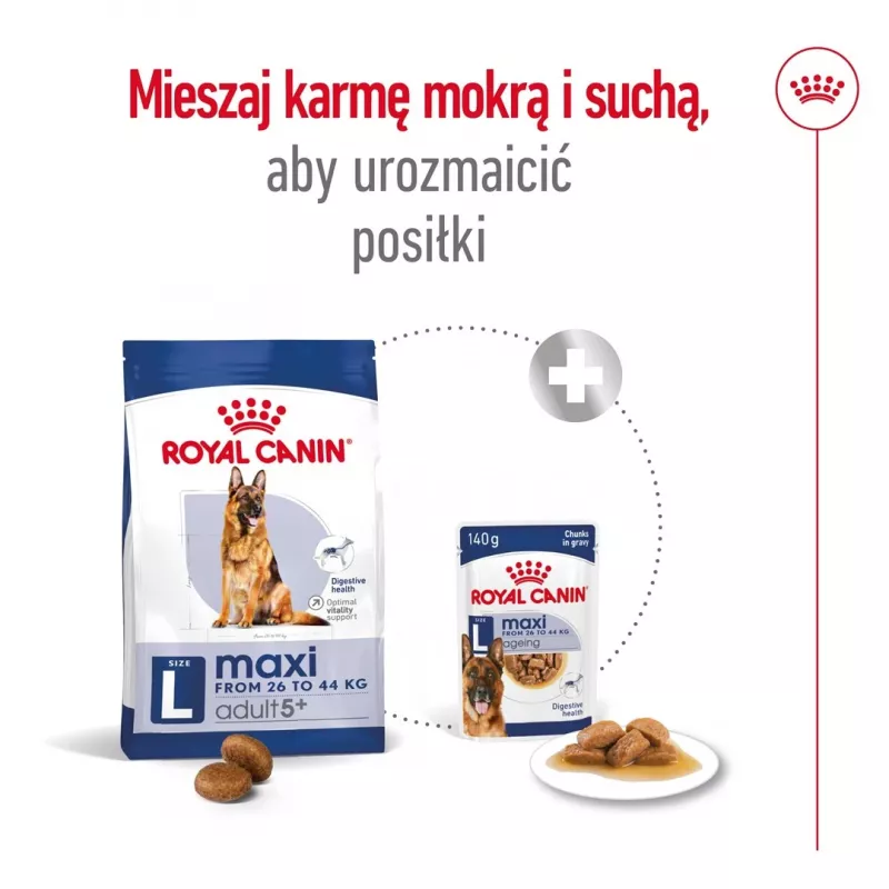Sucha karma dla psa Royal Canin Maxi Adult 5+ 15 kg — kurczak, białko 26%, tłuszcz 17%