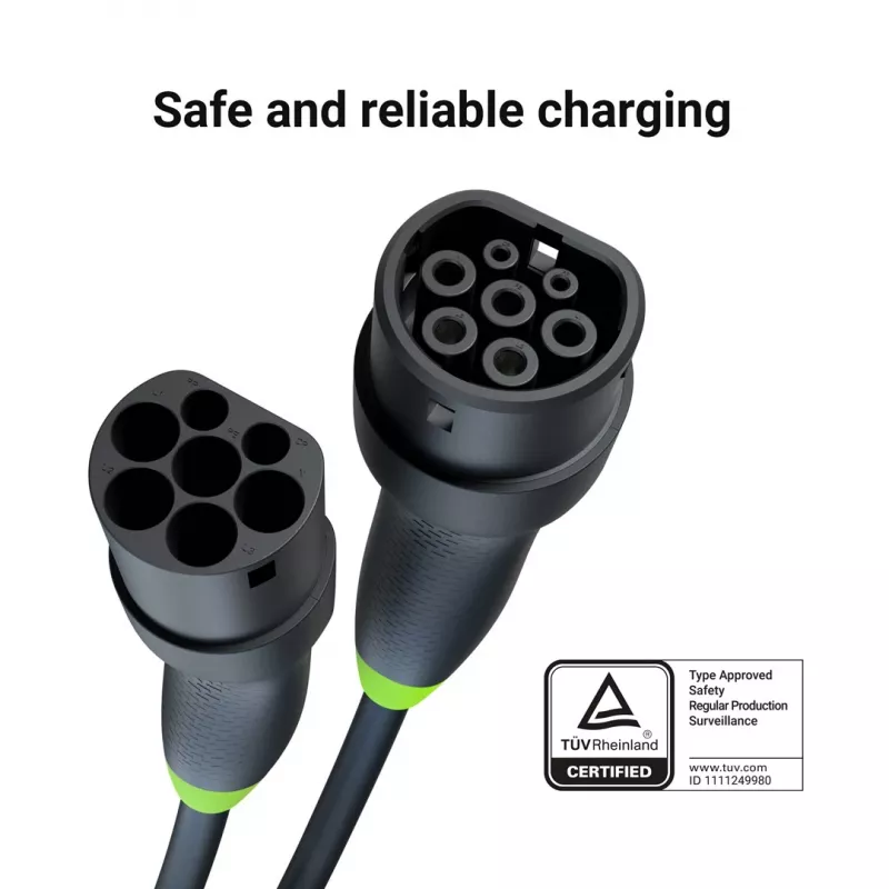 Kabel do ładowania zielony Cell EVKABGC03 — Typ 2, 5 m, 11 kW, do pojazdów elektrycznych