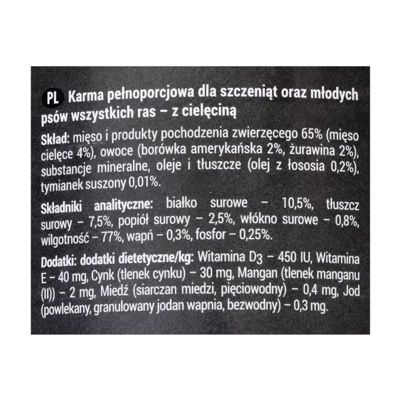 Dolina Noteci Rafi Junior z cielęciną, żurawiną i jagodami - mokra karma dla psów 400 g