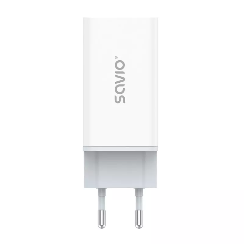 Ładowarka sieciowa SAVIO LA-07 GaN 65W, USB, QC4.0+, PD 3.0, Biała