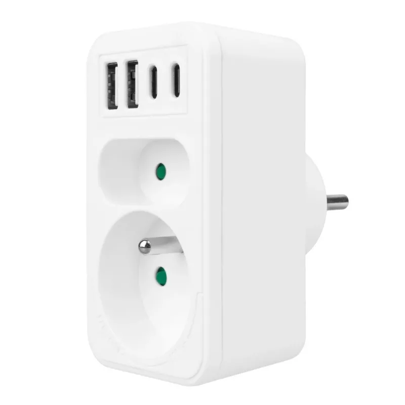 Rozdzielacz zasilania MACLEAN MCE249 F/W — 2x gniazda sieciowe (16A + 6A) i 4x USB (2x A, 2x C PD 20W)