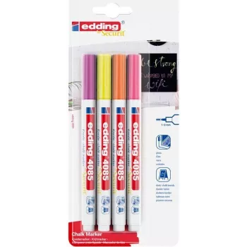 Marker Edding 4085/4N — marker kredowy 1–2 mm, neonowy, zestaw 4 szt.