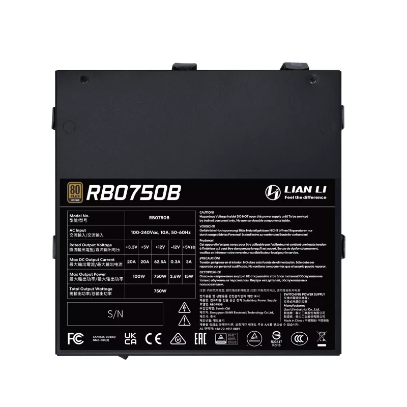 Zasilacz Lian Li RB0750B.B 750 W ATX 24-pin, 80 PLUS Bronze, wentylator 135 mm, czarny