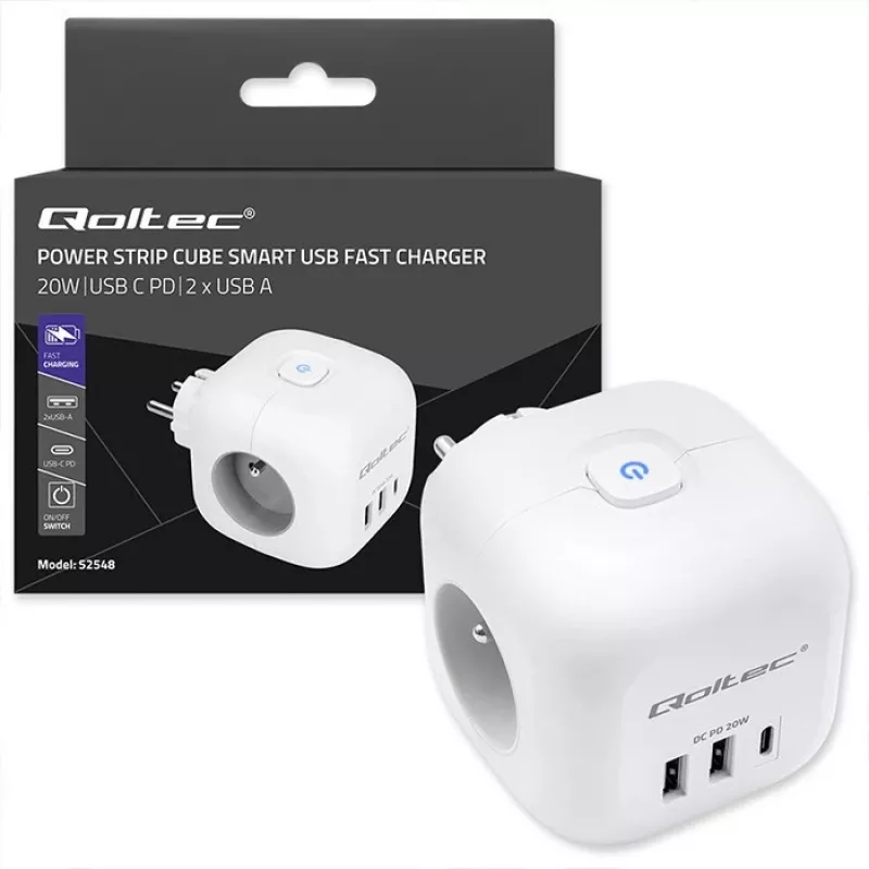 Listwa zasilająca QOLTEC 52548 z 3 gniazdami AC i portem USB