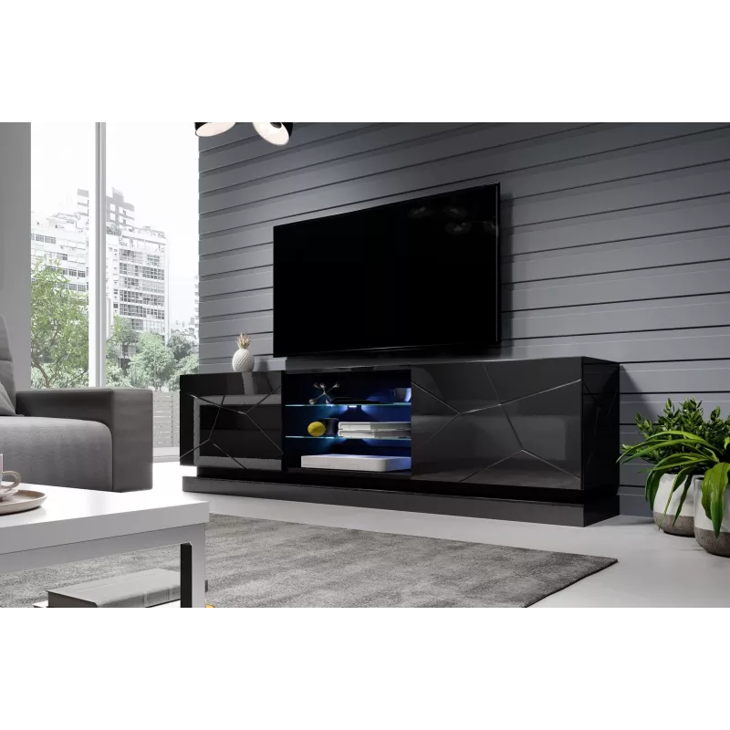 Cama szafka TV QIU 200 MDF czarny połysk/czarny połysk