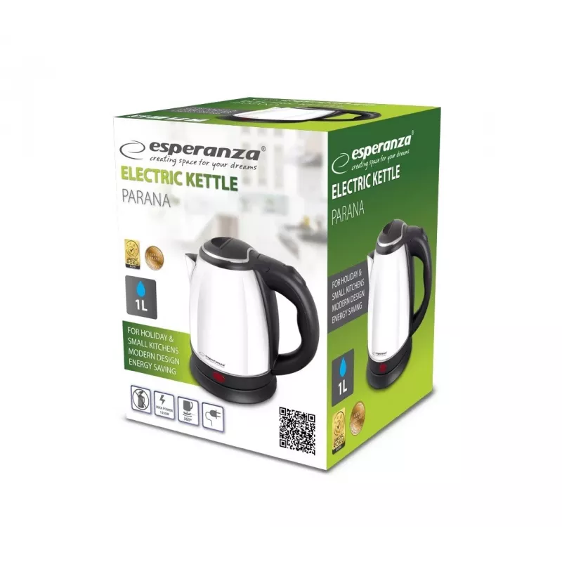 Esperanza EKK128W Parana czajnik elektryczny, 1,0 l, 1350 W, bezprzewodowy, stal nierdzewna, biały