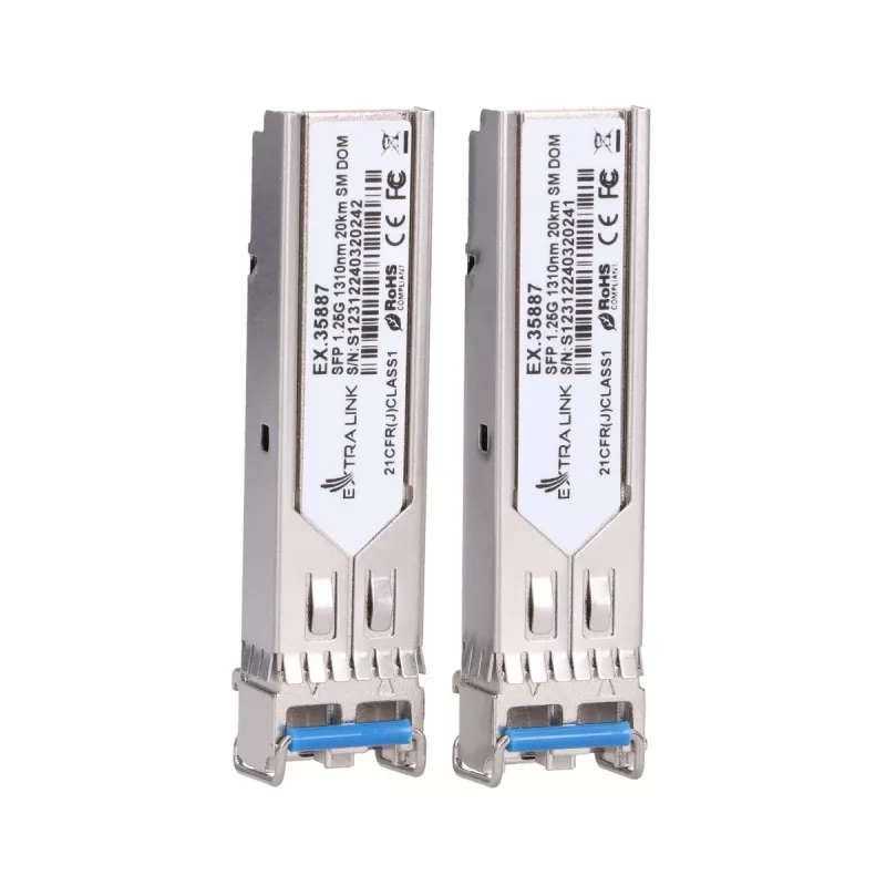 Extralink SFP 1.25G Moduł 2-szt., 1.25Gbps, LC/UPC, 1310nm, 20km, Single Mode, DOM