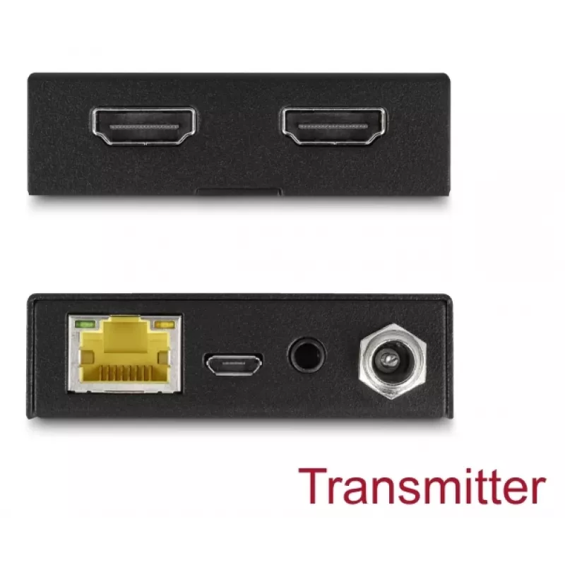 Zestaw nadajnika i odbiornika AV DELOCK 65955 — Przedłużacz HDMI Cat6/Cat6a, do 3840×2160, przewodowy, zasilanie Micro-USB B