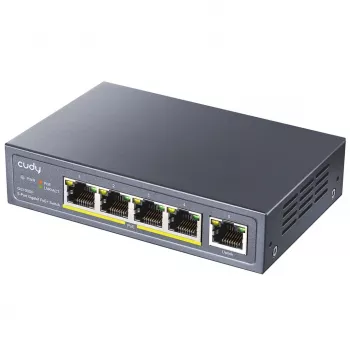 Przełącznik sieciowy Cudy GS1005P — 5-portowy Gigabit Ethernet z 4 portami PoE, 60W łącznie, obudowa metalowa, montaż w szafie rack