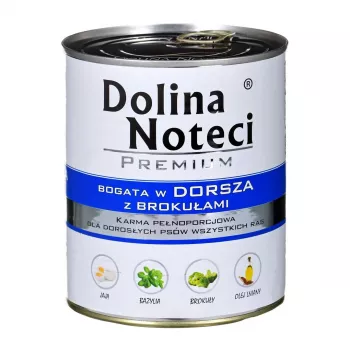 Mokra karma dla psa dolina noteci Premium — dorsz z brokułami, 800 g, dorosłe psy, bezzbożowa, bezglutenowa