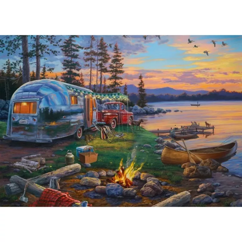 Puzzle schmidt spiele 58533 — 1000 elementów, ilustracja „Sielankowy biwak nad jeziorem”