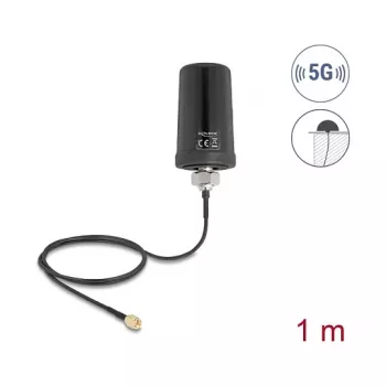 Antena zewnętrzna DELOCK 81473 — 5G LTE, GNSS, Wi‑Fi 6, złącze SMA, zysk 1,1–4,0 dBi, dookólna