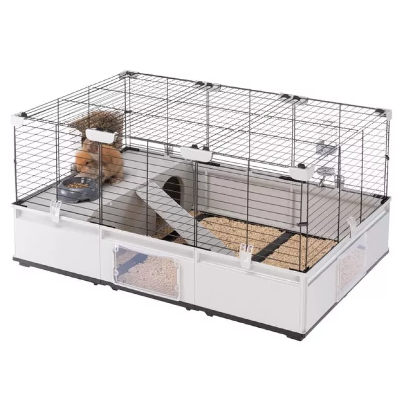 Klatka FERPLAST Modular 2 dla królika i świnki morskiej 109x72x56 cm, metal, szara, odstęp prętów 23 mm