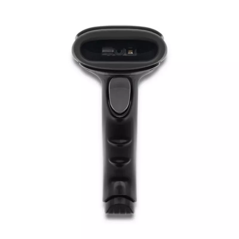 Ręczny czytnik kodów kreskowych QOLTEC 50868 — skaner laserowy 1D/2D, przewodowy i bezprzewodowy USB, odległość robocza 600 mm, czarny