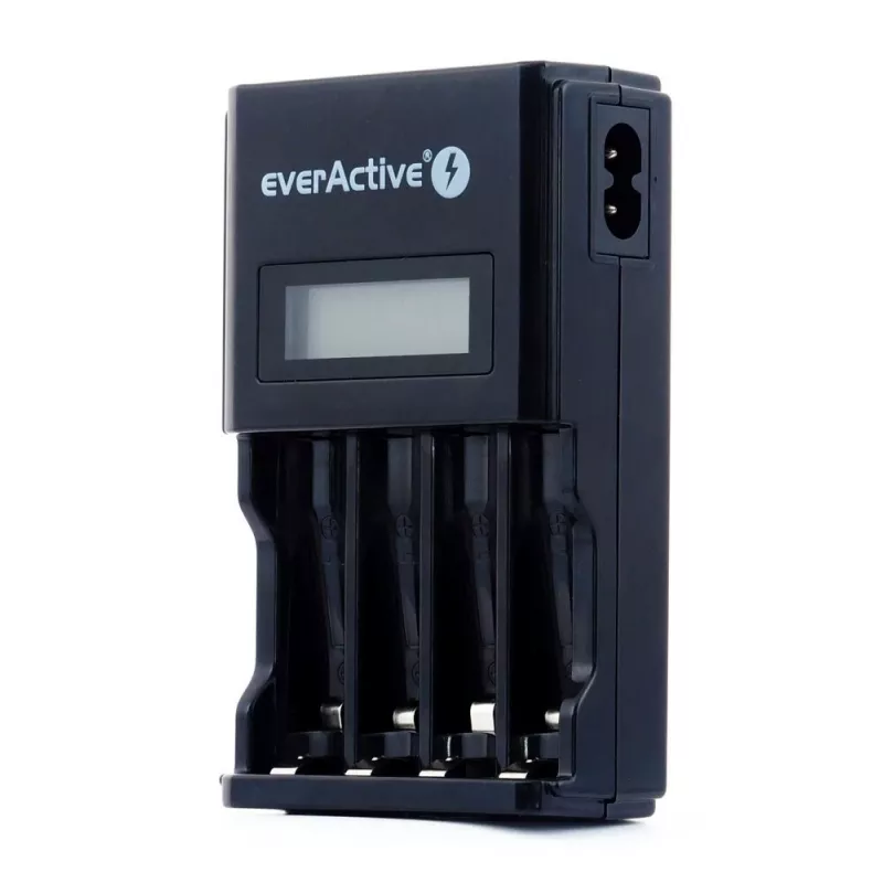 Ładowarka do akumulatorów everActive NC450B — ładowarka na 4 ogniwa AAA, 110/230 V AC, czarna