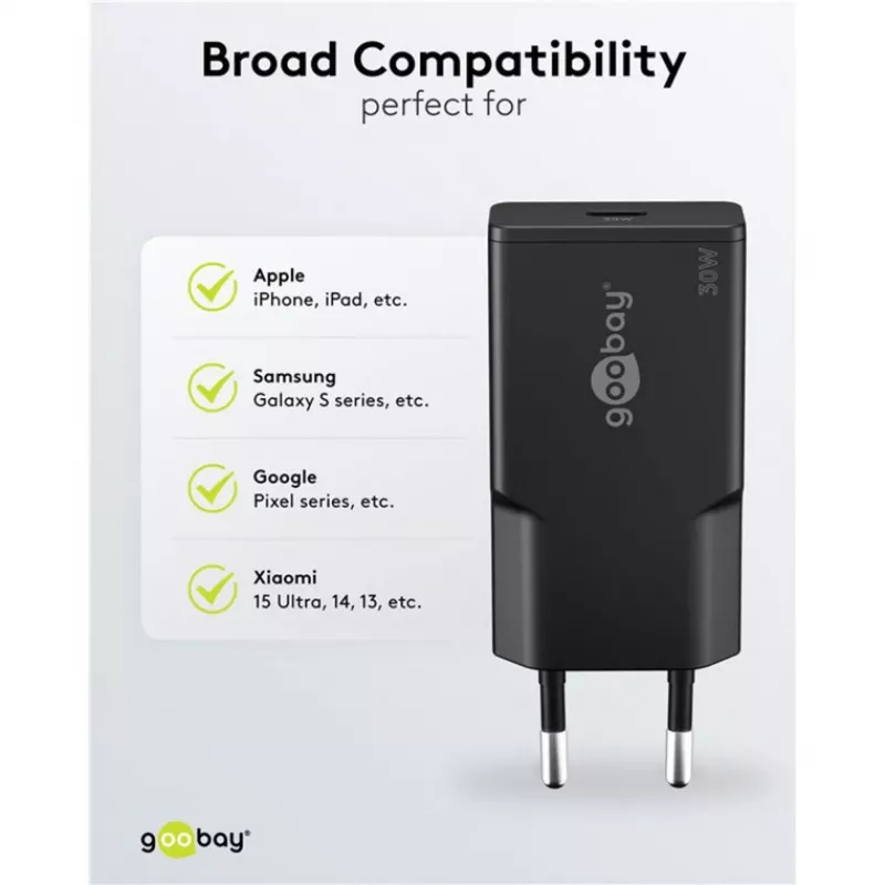 Goobay USB-C™ PD GaN Szybka ładowarka cienki (30 W) czarna