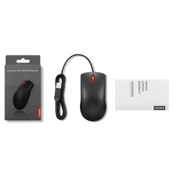 Przewodowa mysz USB-A Lenovo 120 — Czarna, symetryczna, 1600 DPI, 3 przyciski, kabel 1,5 m