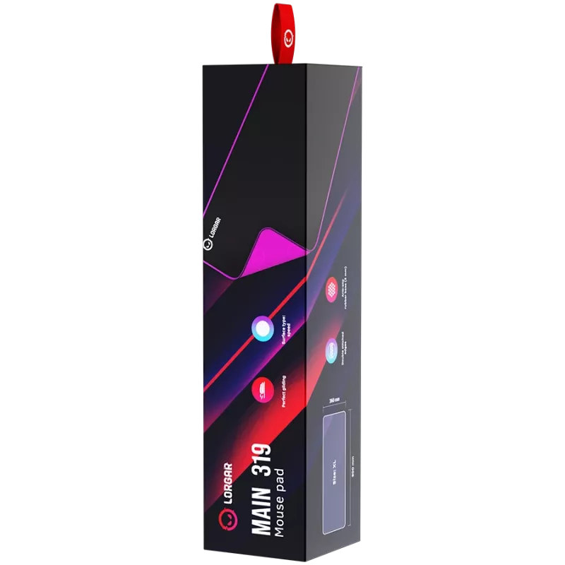 Podkładka pod mysz gamingowa Lorgar Main 319, powierzchnia o wysokiej prędkości, fioletowa gumowa podstawa antypoślizgowa, rozmiar: 900mm x 360mm x 3mm, waga 0.6kg