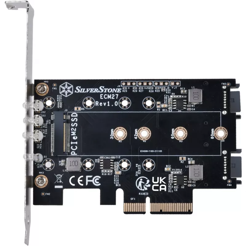 Silverstone SST-ECM27 karta adaptera M.2/SATA, PCIe 4.0, 1x M-Key, 2x SATA 6G - niski profil