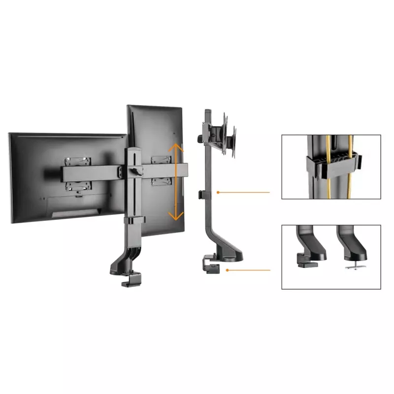 Uchwyt na monitory MACLEAN MC-854 do dwóch monitorów 17–27 cali VESA 75x75 / 100x100, podwójne ramię, montaż na biurku