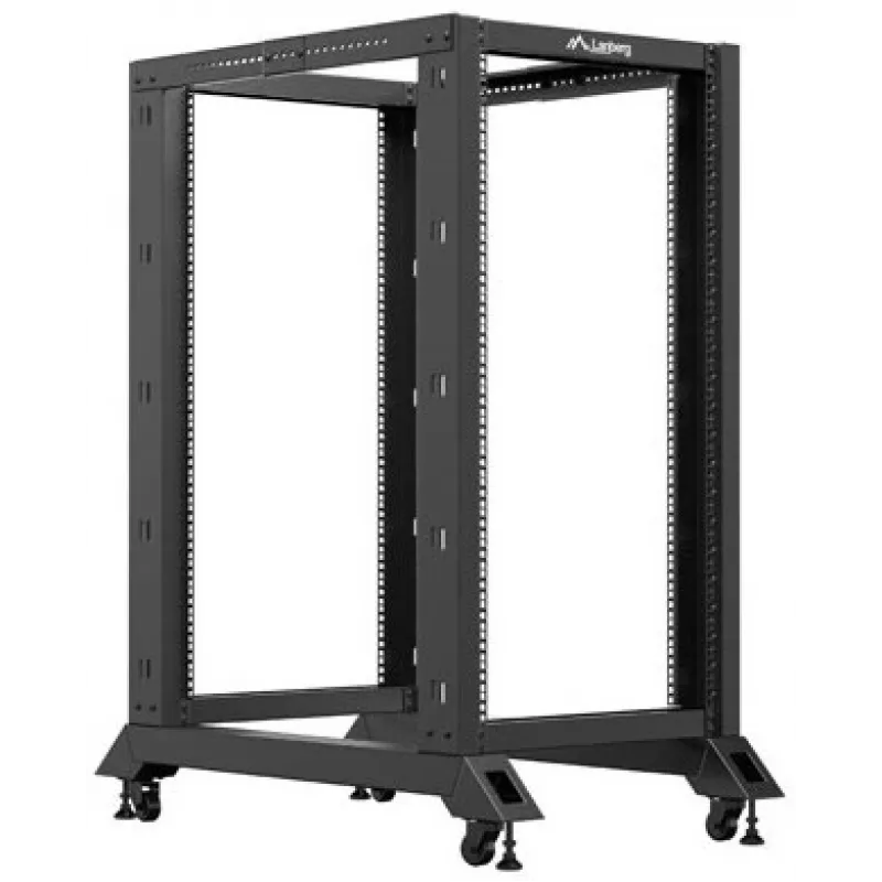 Szafa otwarta Lanberg 22U Czarna (22HE, Rack 19 Cali), Stojak Rack, Czarny