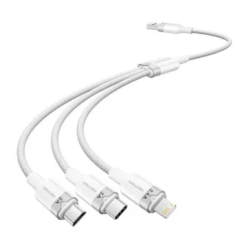 Kabel USB 2.0 A na 3-w-1 3A Vention CTPWG 1.5 m biały