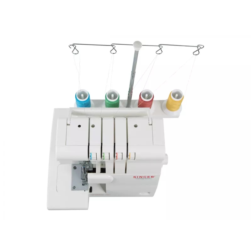 Overlok SINGER 14SH654 — elektryczny, dziurka 4-krokowa, wolne ramię, 1300 wzorów ściegów, biały