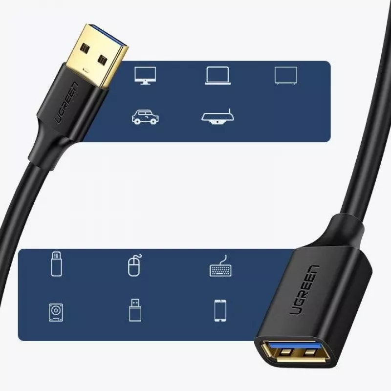 Adapter przedłużający Ugreen USB 3.0 (żeński) do USB 3.0 (męski) 2 m (czarny)