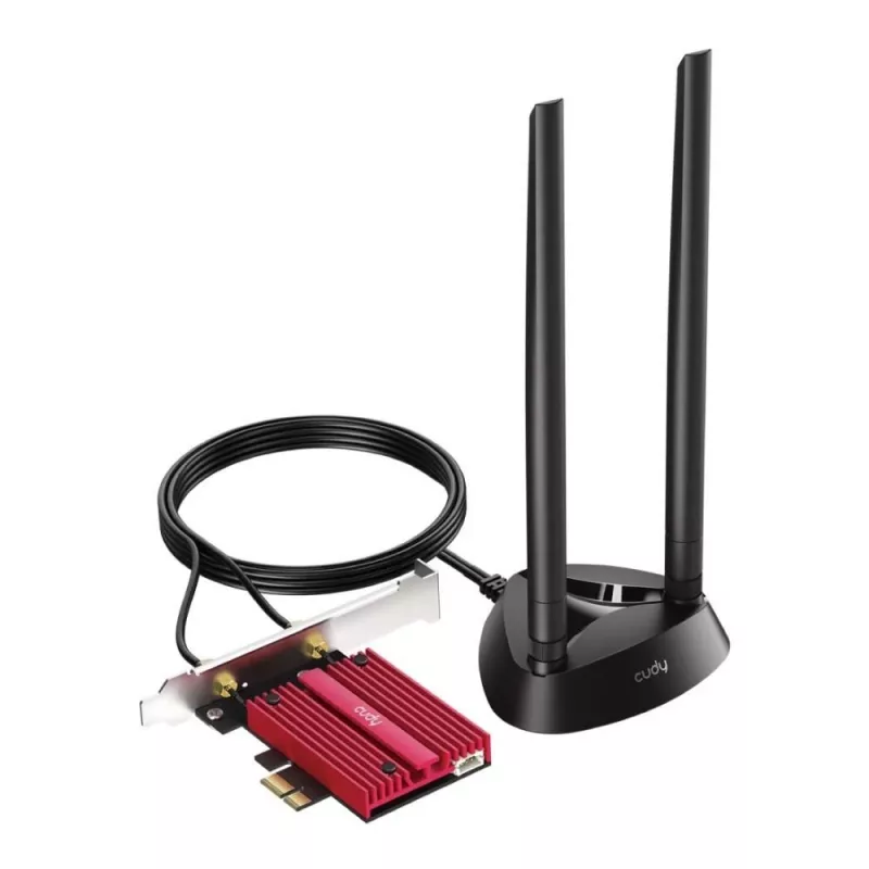 Wewnętrzna karta sieciowa WLAN Bluetooth Cudy WE9300S PCIe, Wi‑Fi 7 (802.11be) Tri‑band 2.4/5/6 GHz, 5765 Mbit/s, Bluetooth 5.4, zewnętrzna antena 2x2