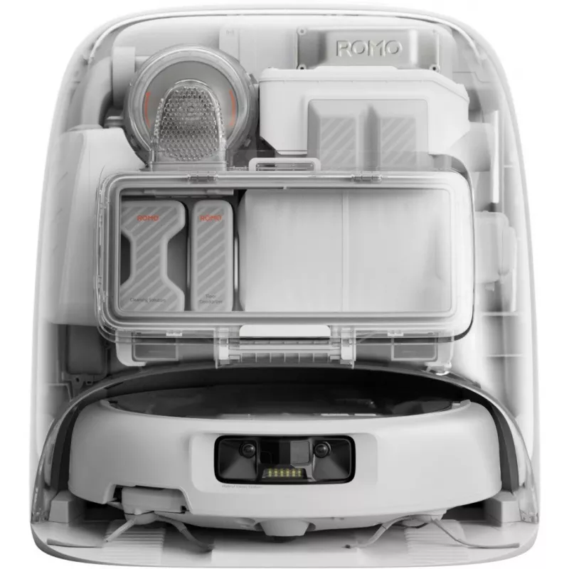 Odkurzacz robot i mop na mokro DJI ROMO P (wersja ze zbiornikiem na wodę) — szaro-biały, pojemnik na kurz 0,26 l, zbiornik na czystą wodę 4 l / brudną wodę 3,2 l, bateria 5000 mAh