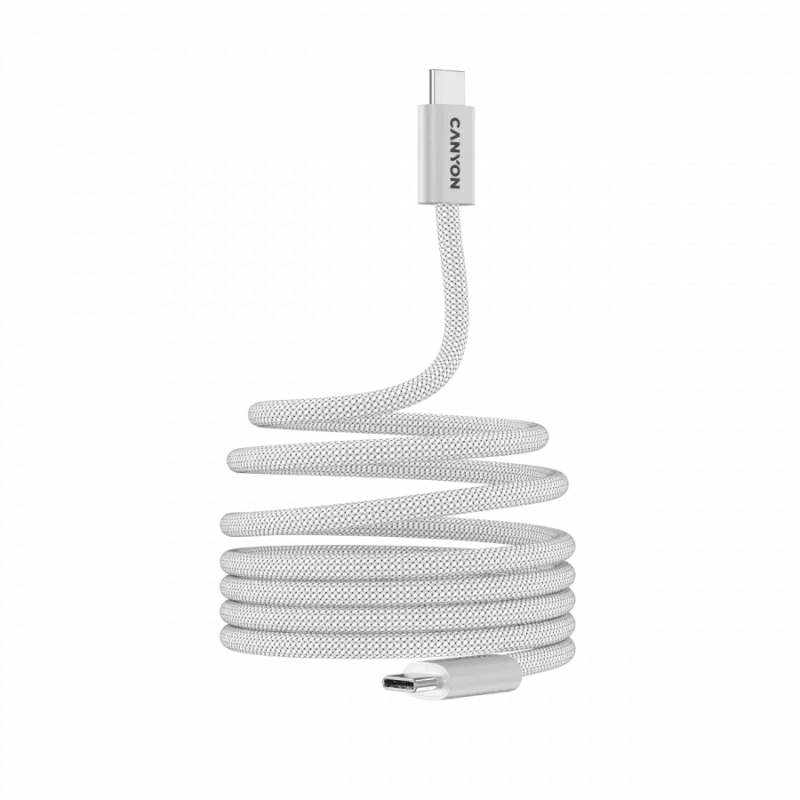 Kabel CANYON OnWire 60MG USB-C na USB-C 60W Magnetyczny Pleciony 1m Biały