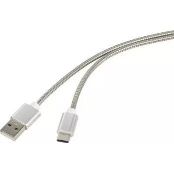 Kabel połączeniowy Renkforce USB 2.0 [1x wtyk USB 2.0 A - 1x wtyk USB-C™] 1 m srebrny płaszcz kabla stal nierdzewna (RF-4888671)