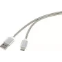 Kabel połączeniowy Renkforce USB 2.0 [1x wtyk USB 2.0 A - 1x wtyk USB-C™] 1 m srebrny płaszcz kabla stal nierdzewna (RF-4888671)